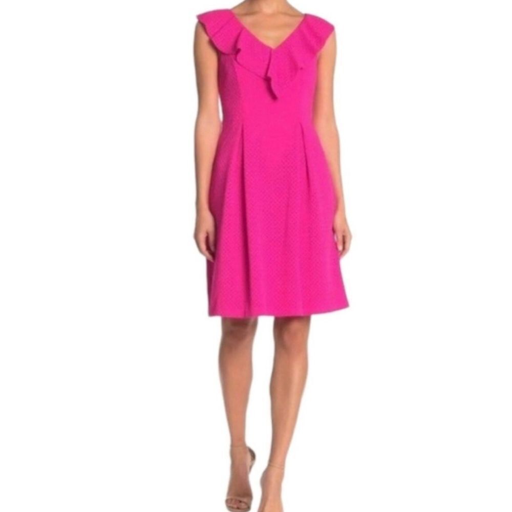 Eliza J Hot Pink Sleeveless Eyelet V-Neck Ruffle Barbie Dress - Size 2